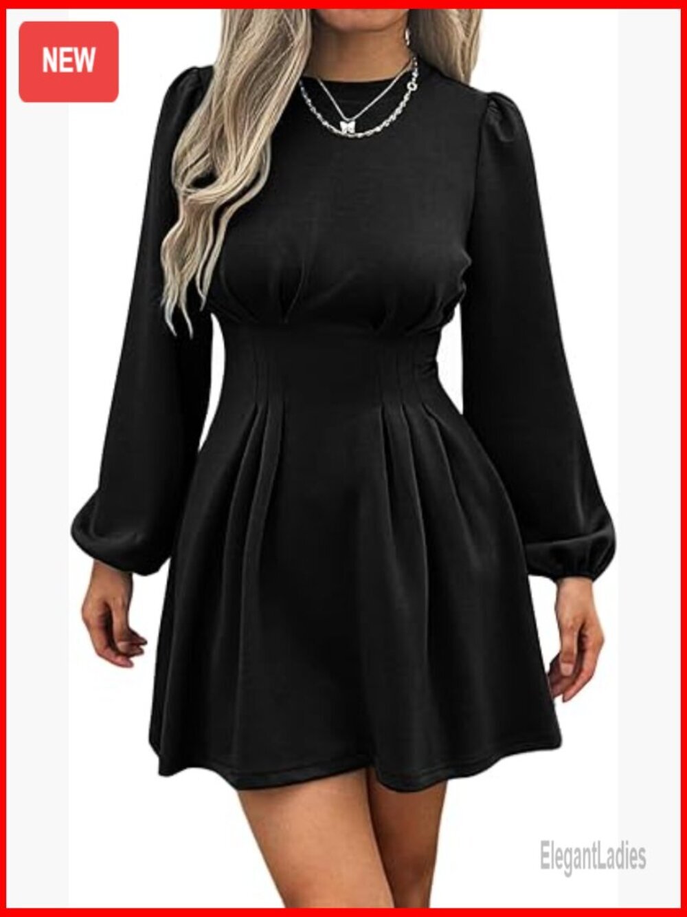 Women's Puff Sleeve High Waist A-Line Mini Dress - Business Casual